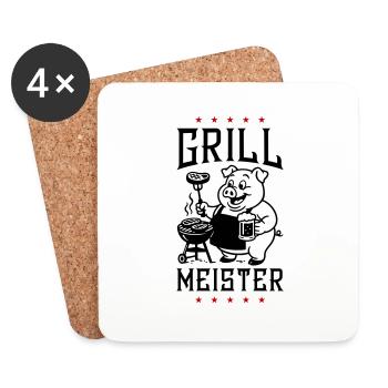 Grillmeister Grillen Schwein - Untersetzer (4er-Set) - Weiß - Vorne