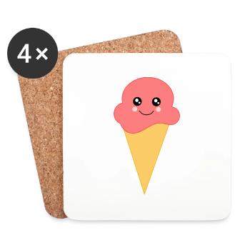 Crème glacée Crème glacée à la fraise - Dessous de verre (lot de 4) - blanc - Devant