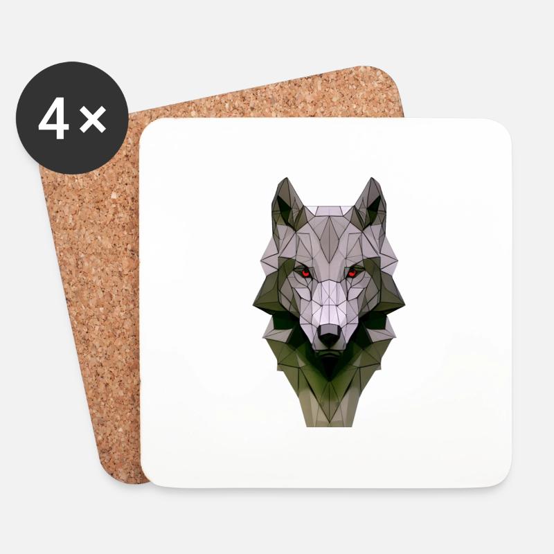 Polygon Design Wolf Tierkopf farbig - Untersetzer (4er-Set) - Weiß