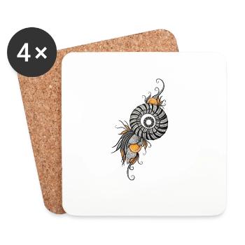Nautilus Spiral with Orange Accents - Coasters (set of 4) - white - Front