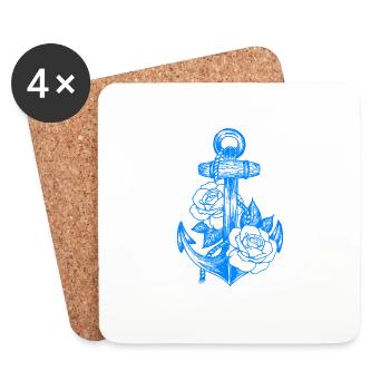 Anchors and roses (light blue) - Coasters (set of 4) - white - Front