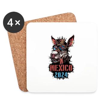 Mexique 2024 Vacances Âne - Dessous de verre (lot de 4) - blanc - Devant