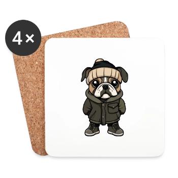Bulldogg Hund Winter - Untersetzer (4er-Set) - Weiß - Vorne