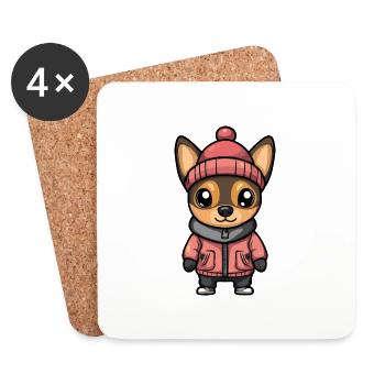Pinscher Dog Winter - Coasters (set of 4) - white - Front