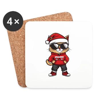 Tête de Noël Chat Noël - Dessous de verre (lot de 4) - blanc - Devant