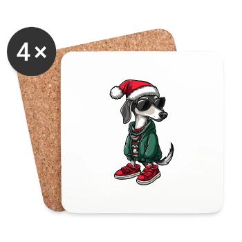 Greyhound Chien Noël Noël - Dessous de verre (lot de 4) - blanc - Devant