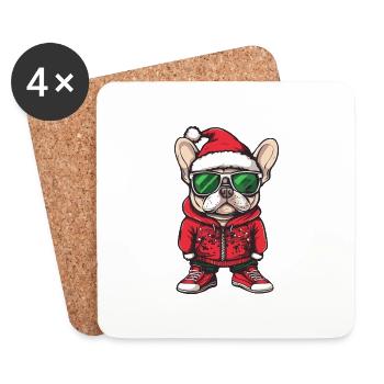 Bouledogue Français Chien Noël Noël - Dessous de verre (lot de 4) - blanc - Devant