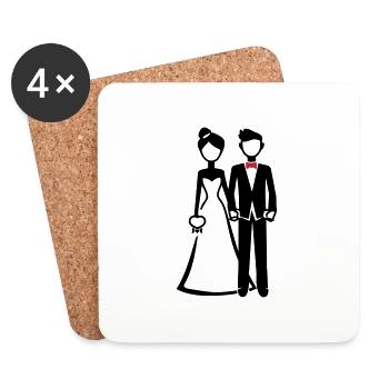 Mariée et marié - Dessous de verre (lot de 4) - blanc - Devant