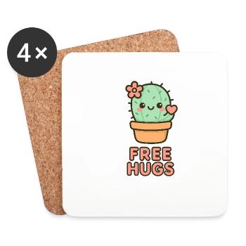 Free Hugs – Süßer Kawaii Kaktus mit Herz - Untersetzer (4er-Set) - Weiß - Vorne