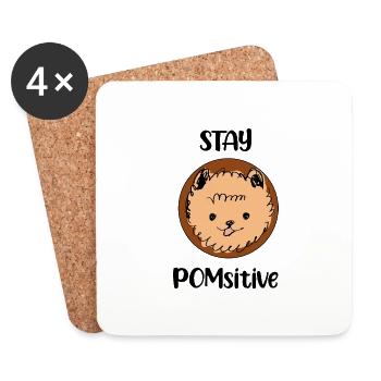 Stay Pomsitive Pomeranian Dog Pom Pomeranians - Coasters (set of 4) - white - Front