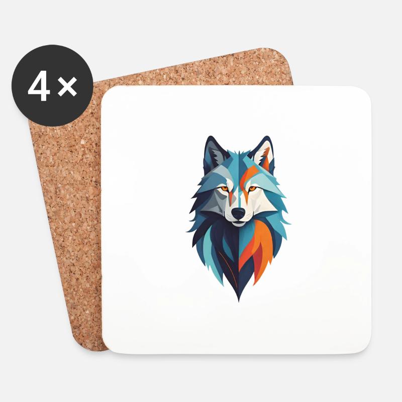 Abstrakter Wolf - Untersetzer (4er-Set) - Weiß
