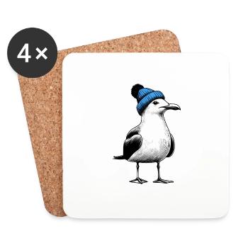 North Sea Harbor Moin Seagull Beanie Beanie Blue - Coasters (set of 4) - white - Front