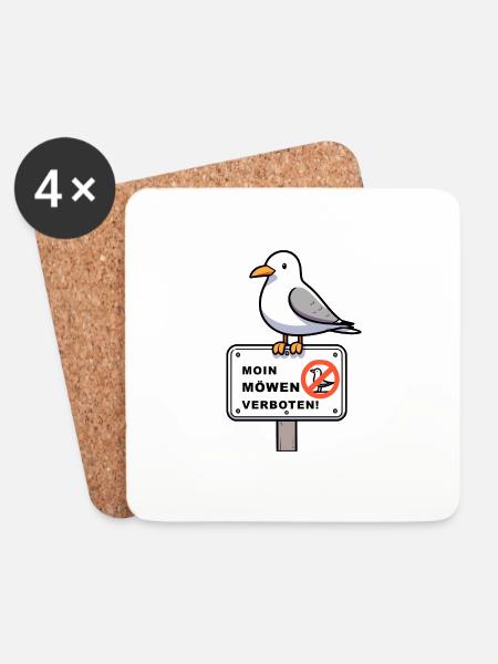 Freche Möwe auf Möwen Verbotsschild Schild Zeichen - Untersetzer (4er-Set) - Weiß