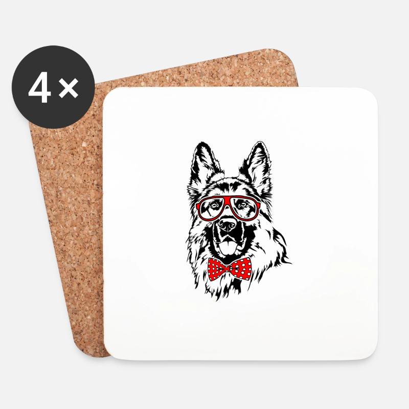 DEUTSCHER SCHÄFERHUND Brille Hunde schlauer Hund - Untersetzer (4er-Set) - Weiß