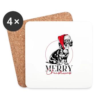 Père Noël TECKEL À POIL DUR Joyeux Noël Chien Wilsigns - Dessous de verre (lot de 4) - blanc - Devant
