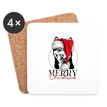 Père Noël SIBERIAN HUSKY Joyeux Noël Chien Wilsigns - Dessous de verre (lot de 4) - blanc - Devant