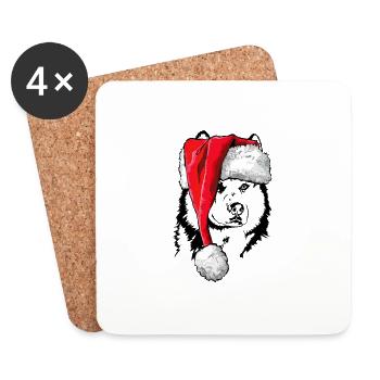 Père Noël Sibérien Husky chiens Wilsigns - Dessous de verre (lot de 4) - blanc - Devant