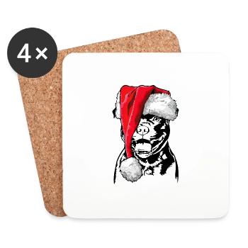 Santa Staffordshire Bull Terrier Noël Wilsigns - Dessous de verre (lot de 4) - blanc - Devant