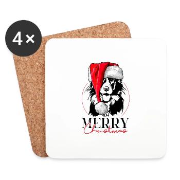 Père Noël Border Collie joyeux Noël chiens Wilsigns - Dessous de verre (lot de 4) - blanc - Devant