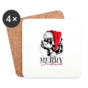 Père Noël Rottweiler Joyeux Noël Chiens Wilsigns - Dessous de verre (lot de 4) - blanc - Devant