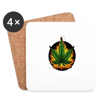One Love Cannabis Chanvre en feu - Dessous de verre (lot de 4) - blanc - Devant
