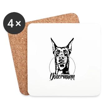 Doberman Dobi Dobie Chien Chiens Portrait Wilsigns - Dessous de verre (lot de 4) - blanc - Devant