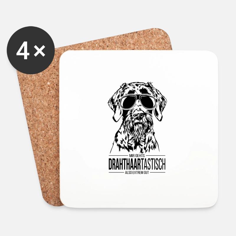 DRAHTHAARTASTISCH Deutsch Drahthaar Hunde Wilsigns - Untersetzer (4er-Set) - Weiß