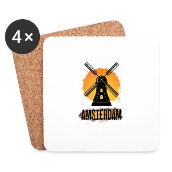 Amsterdam Pays-Bas Nederland Holland Windmühle - Dessous de verre (lot de 4) - blanc - Devant