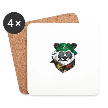 Panda Rasta Raucher Geschenk - Untersetzer (4er-Set) - Weiß - Vorne
