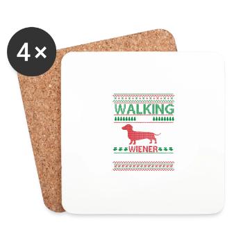 Marcher dans un Weiner Wonderland Joyeux Noël - Dessous de verre (lot de 4) - blanc - Devant