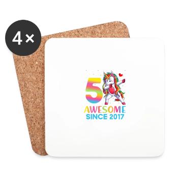 great polka dot unicorn Bday 5 years old girl 5 - Coasters (set of 4) - white - Front