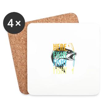 Ici poisson poisson amateur de pêche - Dessous de verre (lot de 4) - blanc - Devant