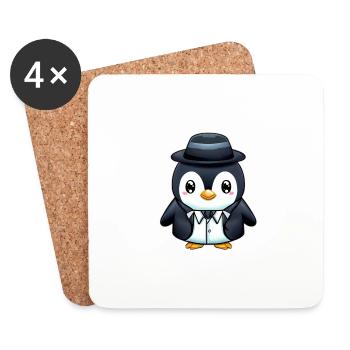 Süßer Pinguin Agent - Untersetzer (4er-Set) - Weiß - Vorne
