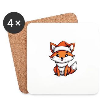 Santa Fuchs, Fuchs Weihnachtsmann - Untersetzer (4er-Set) - Weiß - Vorne