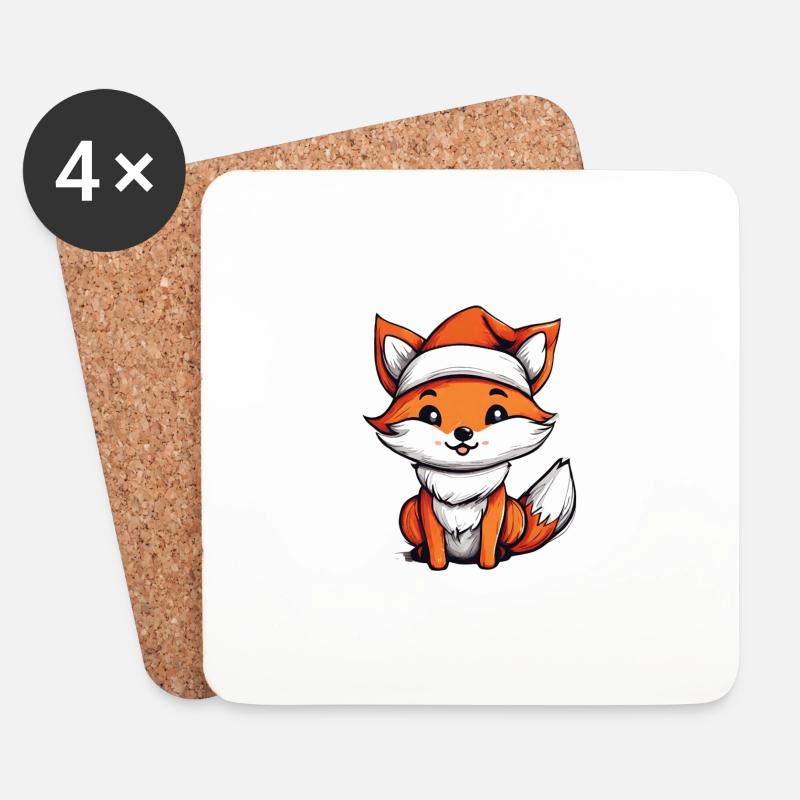 Santa Fuchs, Fuchs Weihnachtsmann - Untersetzer (4er-Set) - Weiß
