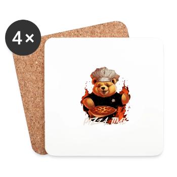 Chef ours en peluche dans la cuisine Pizza Time - Dessous de verre (lot de 4) - blanc - Devant