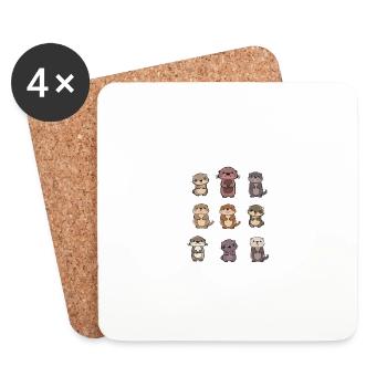 Loutres du monde mignon Kawaii Lotter Lover Thème - Dessous de verre (lot de 4) - blanc - Devant