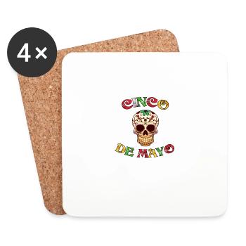Célébrez le Cinco de Mayo avec un crâne vibrant - Dessous de verre (lot de 4) - blanc - Devant