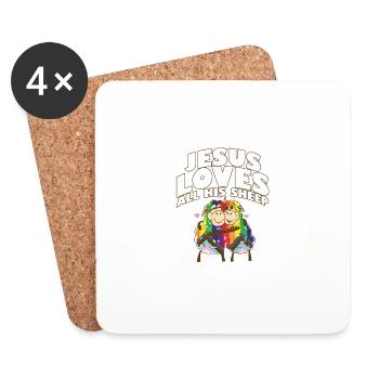 Jesus Loves All His Sheep LGBTQ Proud Ally Gay - Coasters (set of 4) - white - Front