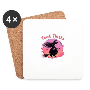 Thick Thighs Broom Rides Halloween Vibes - Coasters (set of 4) - white - Front
