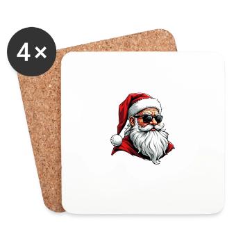 Weihnachtsmann Gesicht Sonnenbrille mit Hut Bart Weihnachten - Untersetzer (4er-Set) - Weiß - Vorne