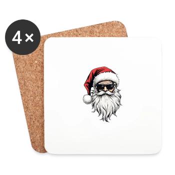 Weihnachtsmann Gesicht Sonnenbrille mit Hut Bart Weihnachten - Untersetzer (4er-Set) - Weiß - Vorne