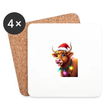 Schottische Highland-Kuh mit Weihnachtsbeleuchtung Weihnachten - Untersetzer (4er-Set) - Weiß - Vorne