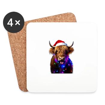 Schottische Highland-Kuh mit Weihnachtsbeleuchtung Weihnachten - Untersetzer (4er-Set) - Weiß - Vorne