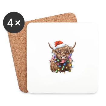 Schottische Highland-Kuh mit Weihnachtsbeleuchtung Weihnachten - Untersetzer (4er-Set) - Weiß - Vorne