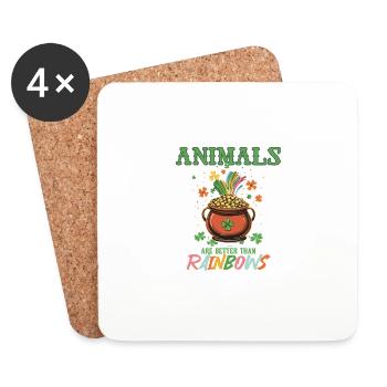 Les animaux valent mieux que les arcs-en-ciel Fête de la Saint-Patrick - Dessous de verre (lot de 4) - blanc - Devant