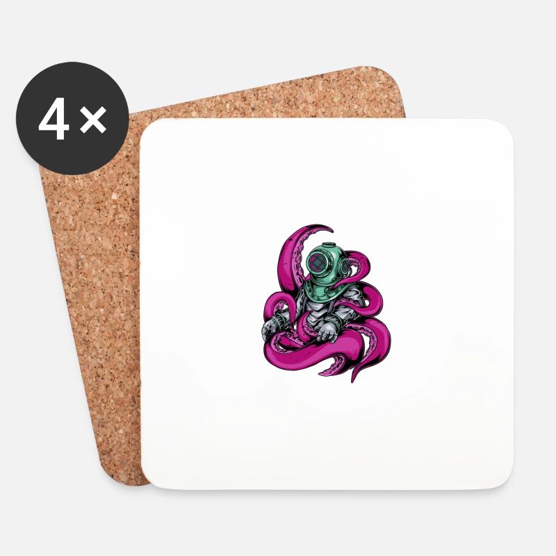 Taucher Octopus - Untersetzer (4er-Set) - Weiß