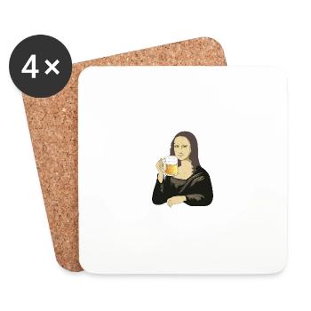 Mona Lisa mit Bier - Untersetzer (4er-Set) - Weiß - Vorne