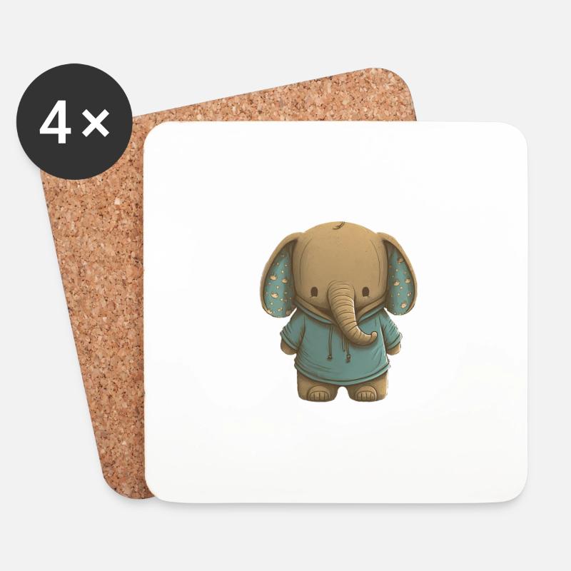 Süßer Elefant mit grünem Pullover für Kinder - Untersetzer (4er-Set) - Weiß