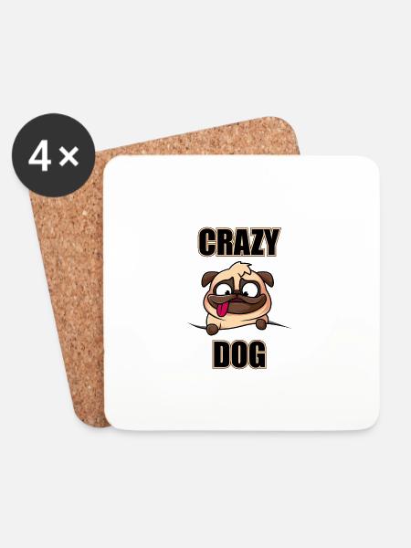 Crazy Dog - Untersetzer (4er-Set) - Weiß